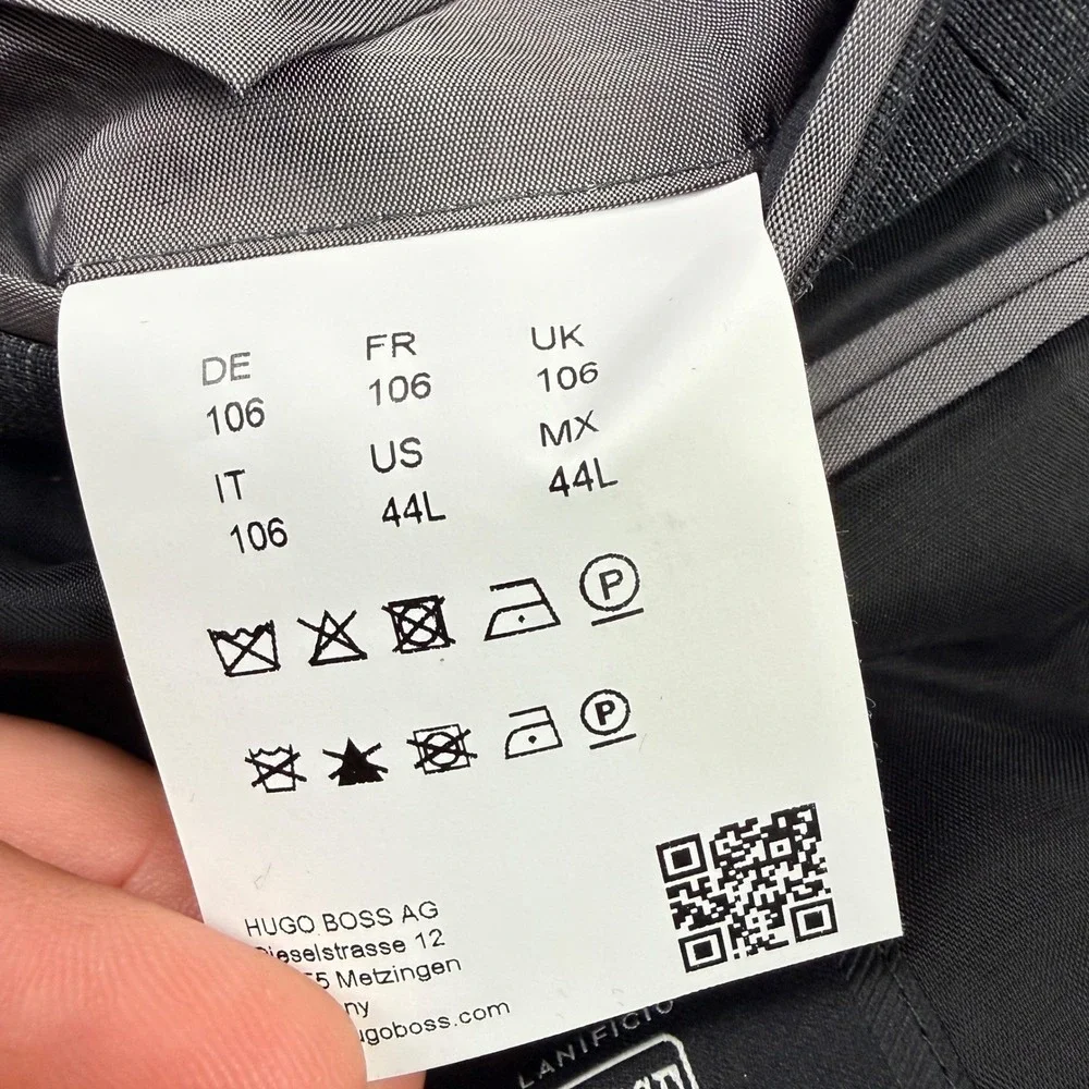 BOSS HUGO BOSS Mens‎ Charcoal Check Super 100 Wool Suit Jacket Blazer 44L